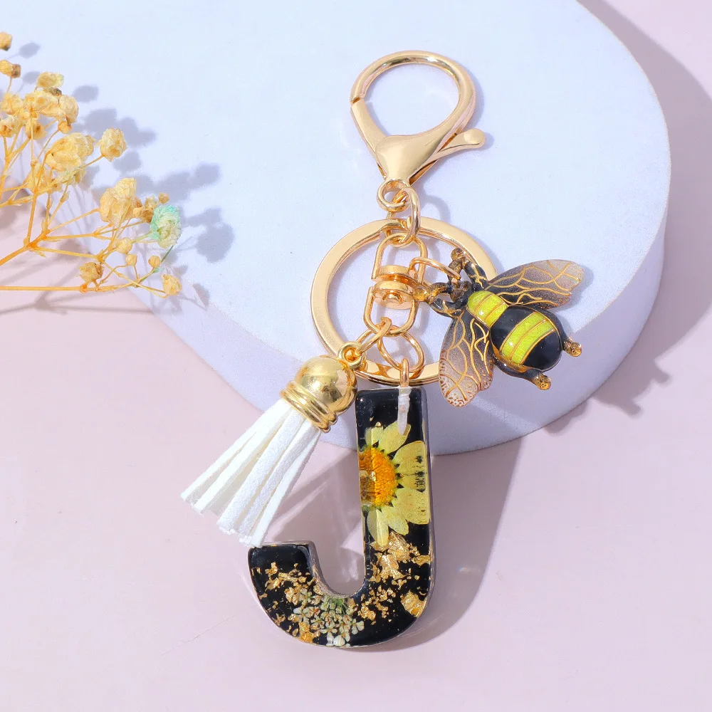 Fashion Bee Daisy Dried Flower Keychains Resin