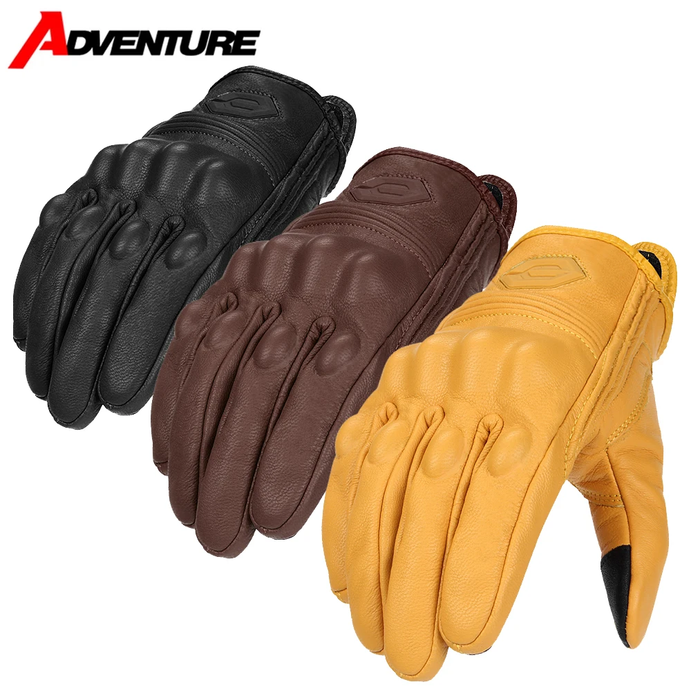 

Мотоциклетные перчатки, износостойкие и устойчивые к царапинам кожаные перчатки в стиле ретро, противоскользящие и теплые перчатки для езды по бездорожью с сенсорным экраном