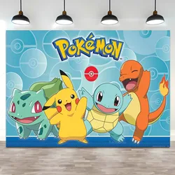 Fondo de fiesta de cumpleaños de Pokémon Pikachu, Fondo de dibujos animados para Baby Shower, fotografía de pared, estudio fotográfico, decoración de pancarta para regalo de niño