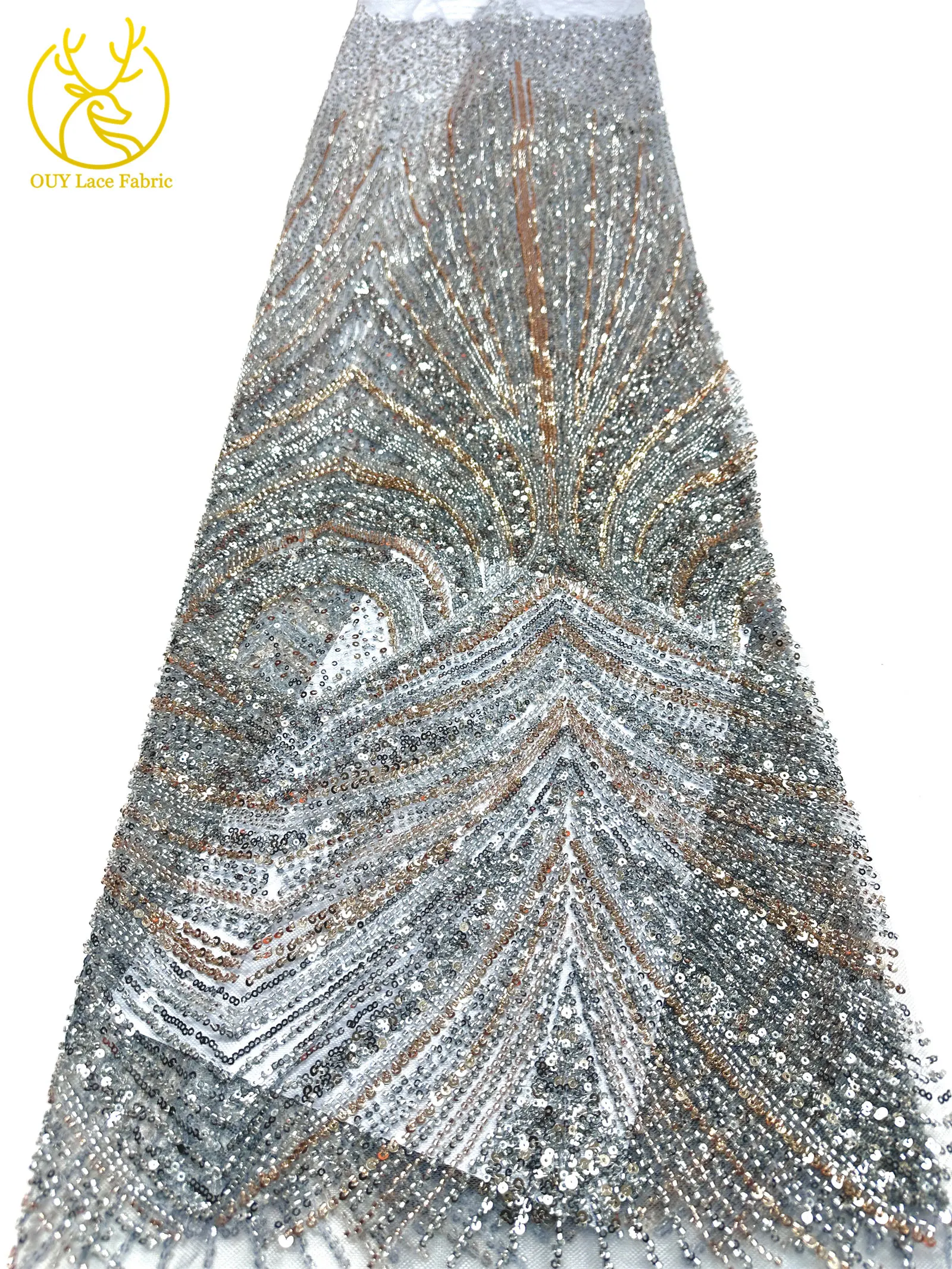2026 Neues Design Luxuriöser Afrikanischer Perlen-Spitzenstoff 5 Yards Afrikanischer Pailletten-Spitzenstoff für Hochzeitskleider und Partykleider Nähmaterial – Detail 10