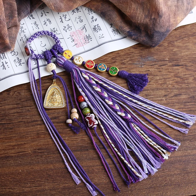 6mm Tibetan-Style Tassel Hand-Woven Dragon-Pattern Pendant Tassel Fringe Hanging Ornament Thangka Accessory Bracelet Hand String