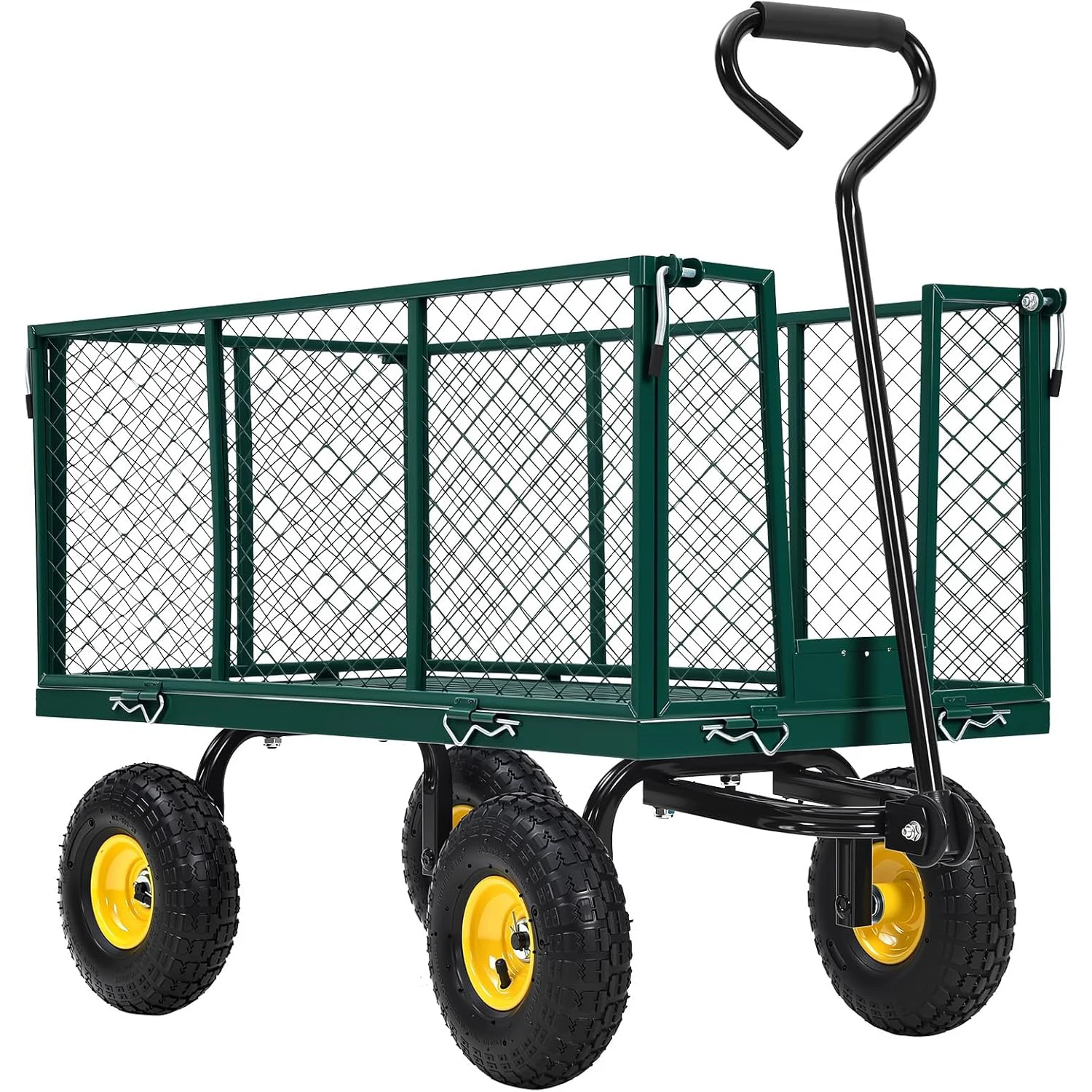 

Heavy Duty Steel Garden Cart,1100 Lbs Capacity Utility Wagon with Removable Sides,10" All-Terrain Tires & 180° Swivel Handle