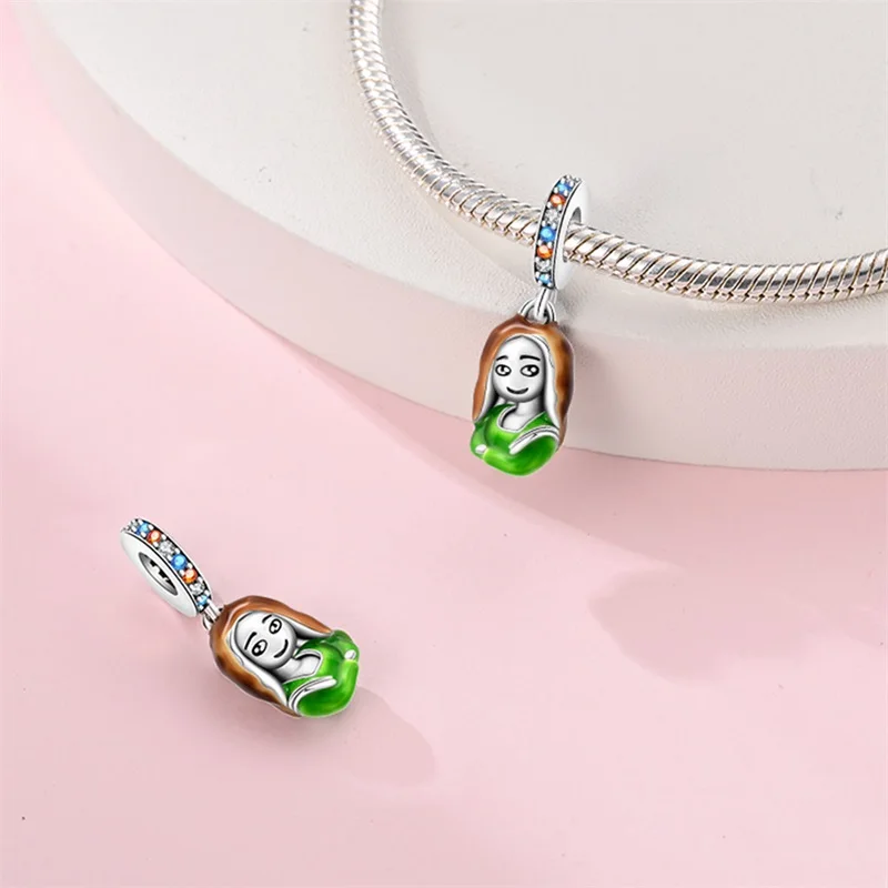 Original 925 Sterling Silver Portrait Painting Charms Beads Dangle For Women Fine DIY Birthday Jewelry Party Gifts