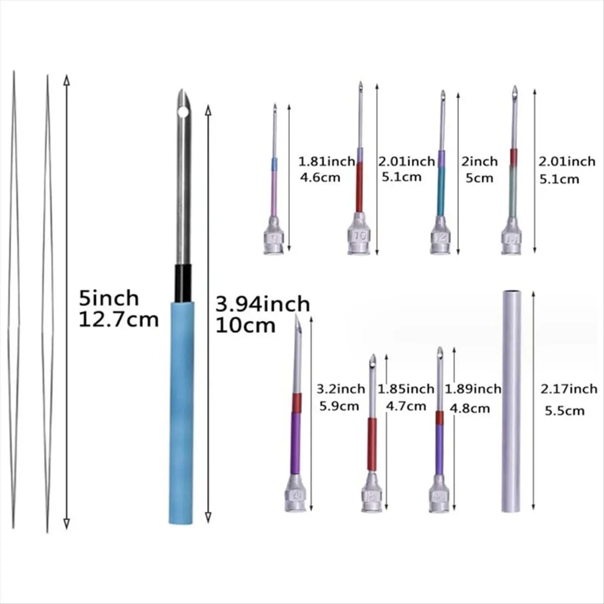A74U Embroidery Punch Needle Set 8pcs Stitching Punch Needles with 4 Color Threads Knitting Needles Art Handmade Sewing Tools