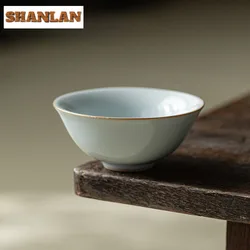 100ml Boutique Azure Ru Kiln Porcelain Tea Bowl Handamde Ice Cracked Glaze Teacup Personal Master Cup Chazhan Kung Fu Teaware