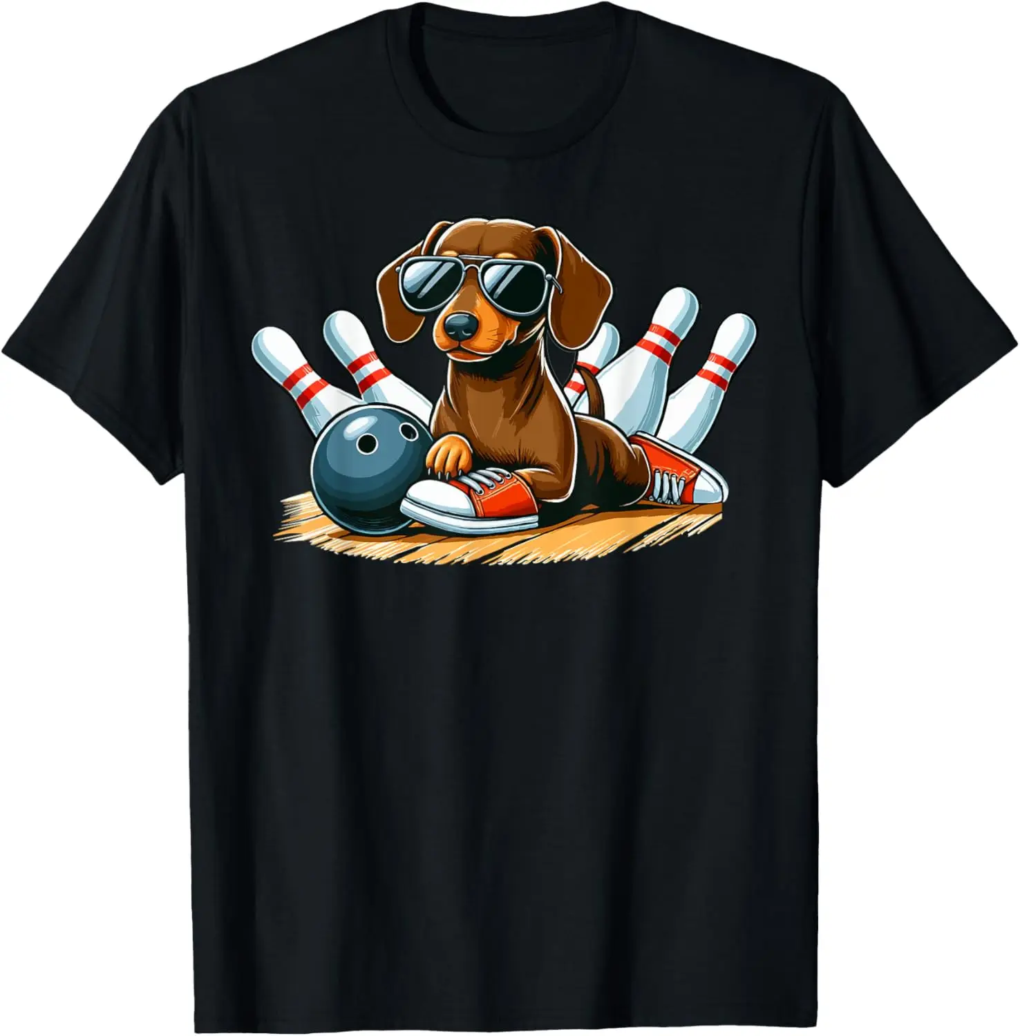 Funny Dog Bowling Dachshund with Sunglasses Playing Bowling T-Shirt Graphic T Shirts  Vintage T Shirt Kawayi Streetwear Camisas