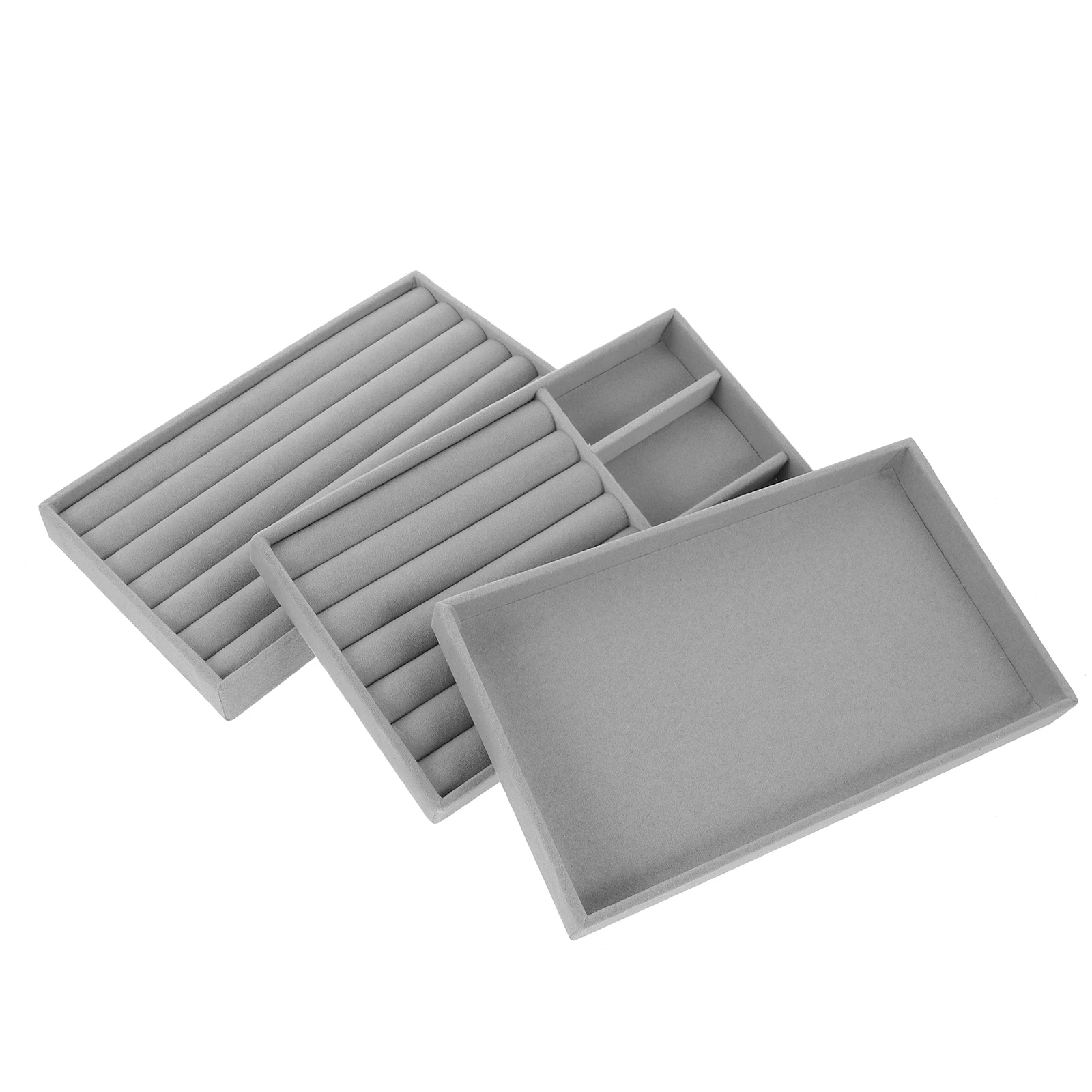 

3pcs Fleece Jewelry ganizer Tray Velvet Earring Holder Bracelet Necklace Display Storage Stackable for Gift