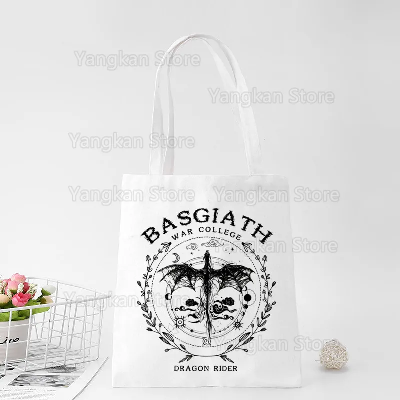 

Fourth Wing Basgiath War Dragon Shopping Bag Eco Reusable Tote Bag College Handbag Retro Large Shoulder Shopper Bag