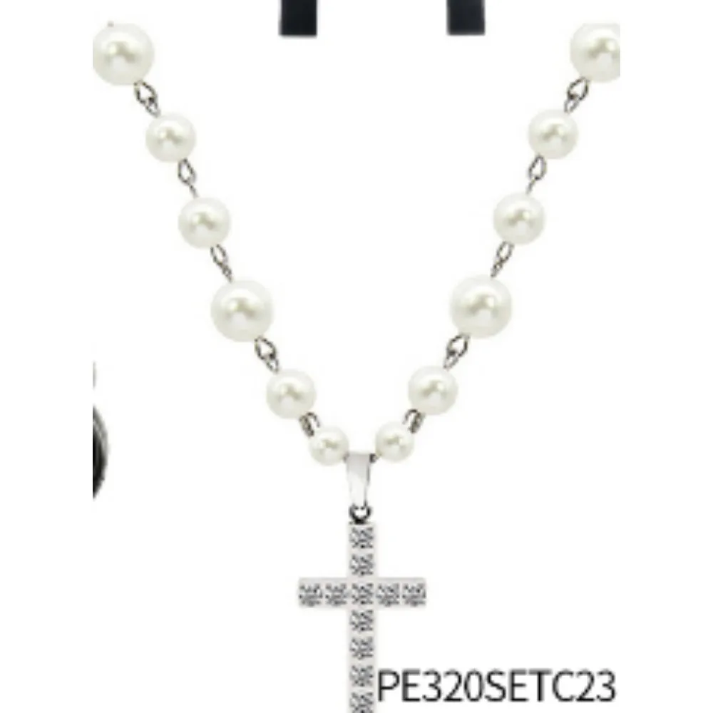 أقراط متقاطعة سوداء مزدوجة ، عصابة رأس بقوس كبير ، مجموعة ألماس لؤلؤ ، إكسسوارات لباس الهالوين ، قلادة متقاطعة