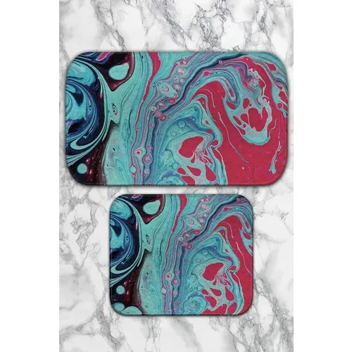 Bouquet Home 2'li Marbling Pattern Suit Bath Mats and Toilet Seat Pad