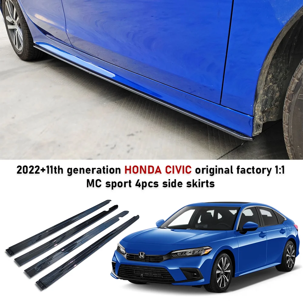 4 قطعة MC الجانب تنورة لهوندا سيفيك 2022 + Gen 11th لامع أسود الرياضة طقم الجسم الجانب سبويلر اكسسوارات السيارات تحديث السيارة #1