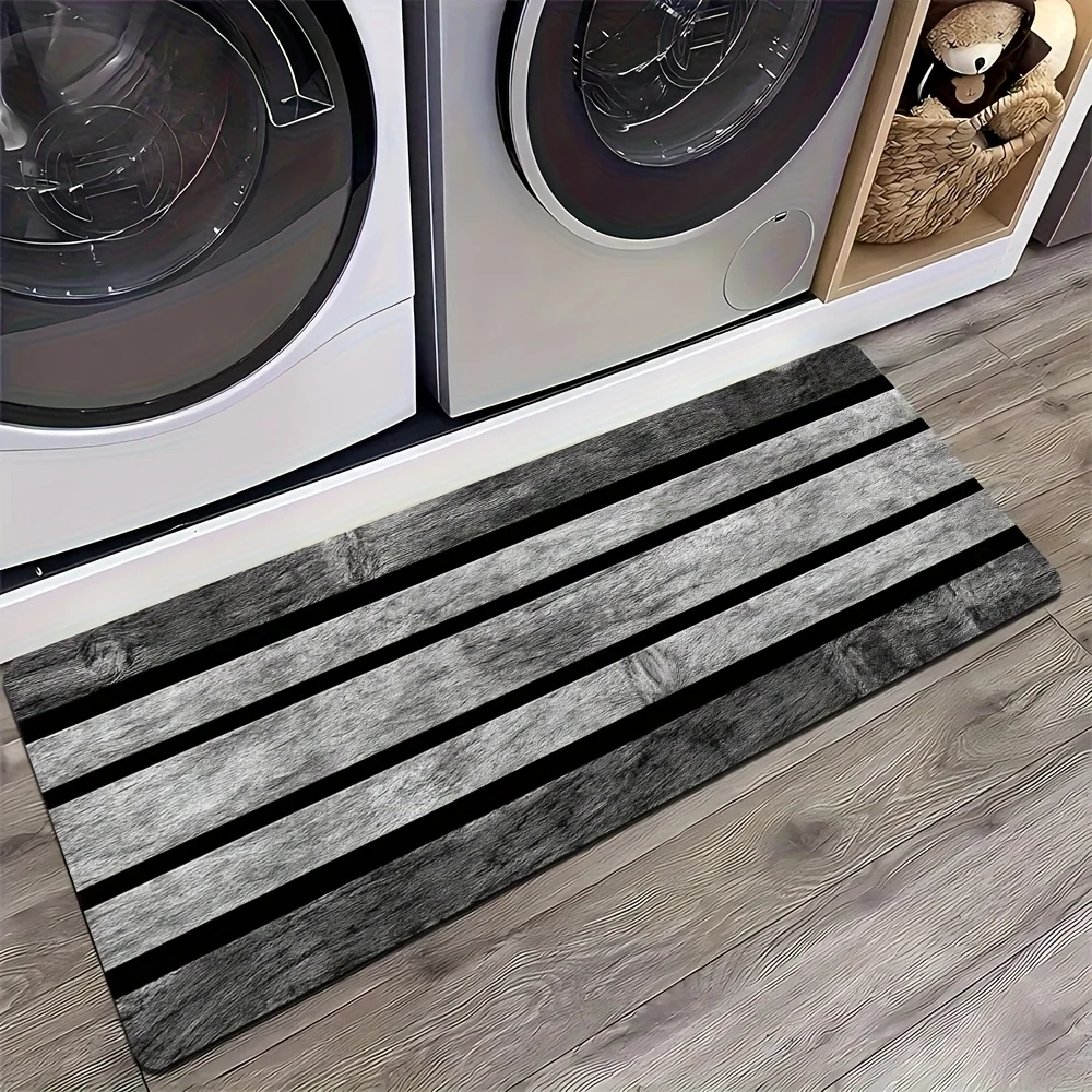Boho Abstract Green Gold Line Kitchen Runner Rug  Minimalist Wave Shape Non Slip Long Floor Mat for Cooking Area  Rugs  Bedroom