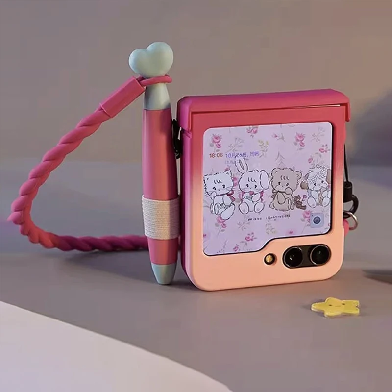 

Z Flip 5 Case with Stylus Cute Flip Cover for Samsung Galaxy Z Flip 5 Phone Case Kawaii Funda Coque with Silicone Strap