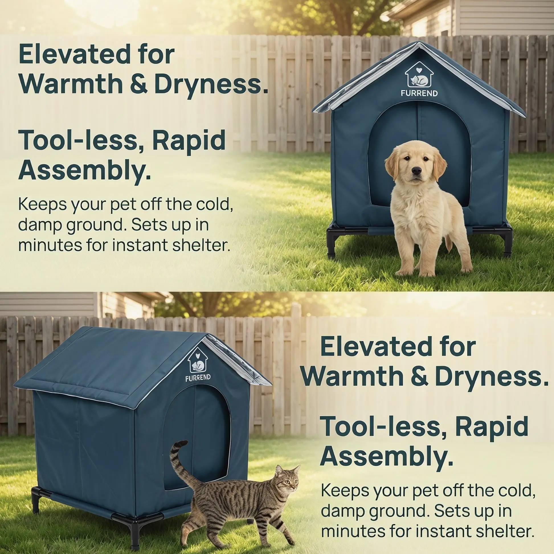 Waterproof Outdoor Pet House for Small Dogs Cats All-Season Oxford Dog Kennel Windproof Cat Shelter Scratch-Resistant Puppy Cave Tent Sturdy Washable Pet Bed Includes Warm Soft Blanket & Brackets view 2