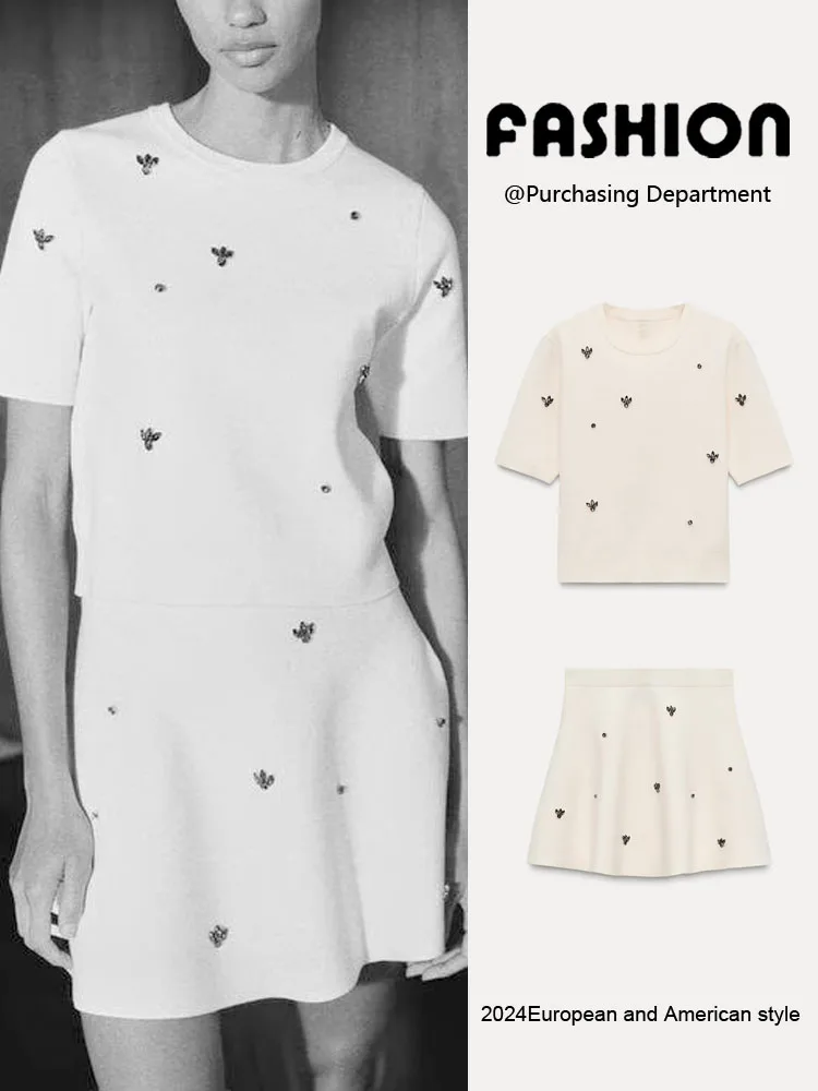 

Spring New Women's round Ne ort Sve Knitted Top A-Line Skirt Two-Piece Set Faionable Casual Wear Comfortable Fit