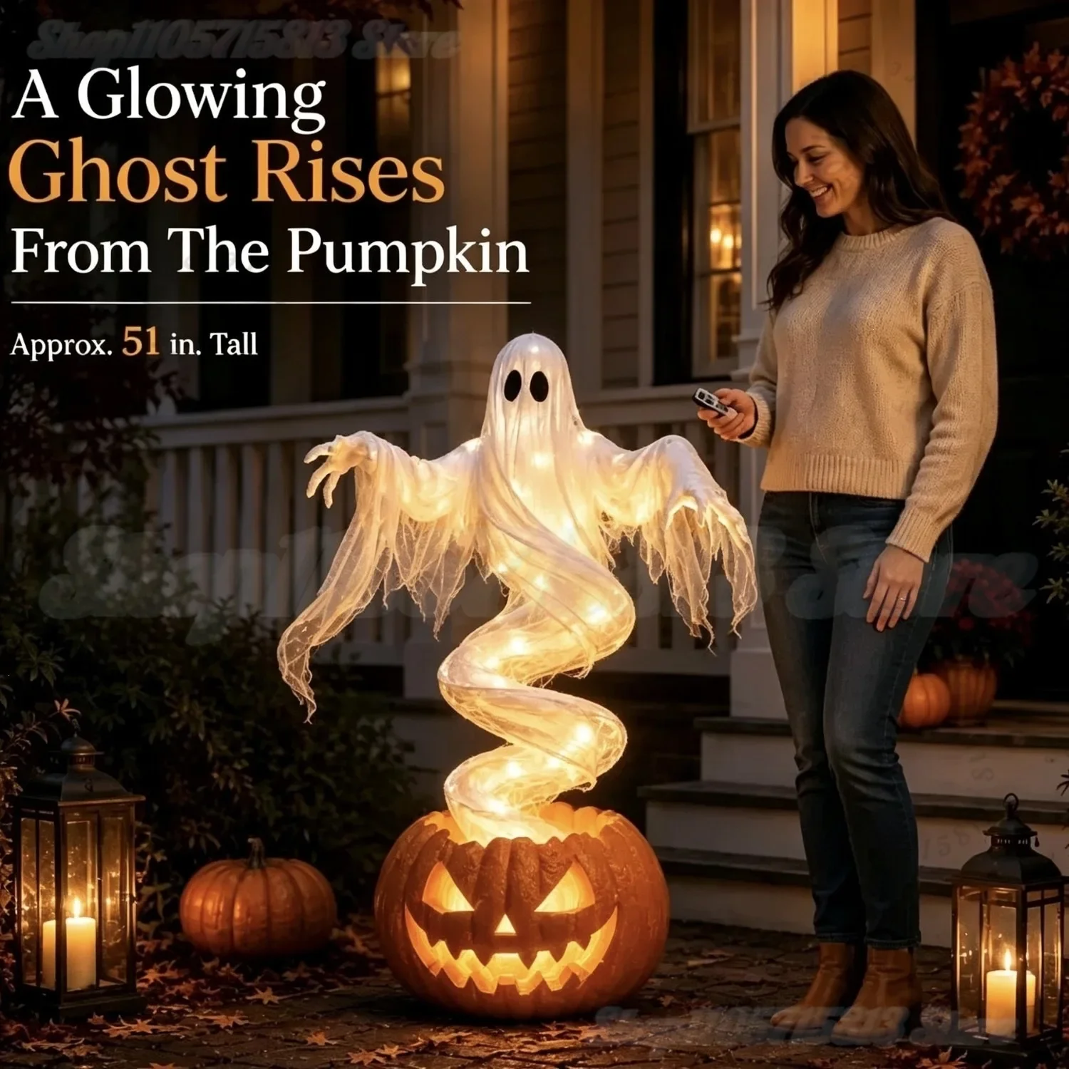 2026 Swirling Ghost Pumpkin Yard Lamp,LED Halloween Floor Garden Light  | Lighted Outdoor Ghost Pumpkin Decor for Halloween view 2