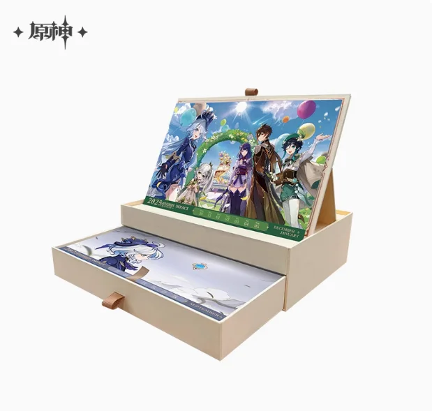 Anime Genshin Impact Venti Zhongli Calendar 2025 Desk Table Desktop Standing Chinese Standmonthly Pad