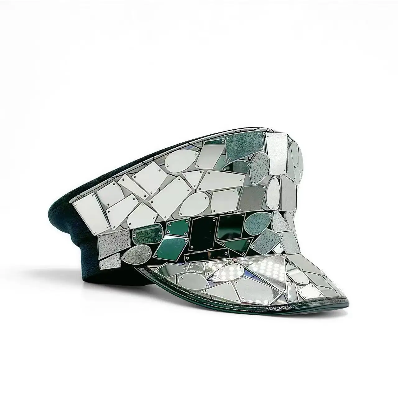 หมวกกัปตันหนังสีเหลืองเลเซอร์ HongLuan ประดับคริสตัลและหมวกทหารสำหรับผู้หญิง อุปกรณ์เสริมสำหรับงานเทศกาลดนตรีและหมวกปาร์ตี้สำหรับผู้ชาย