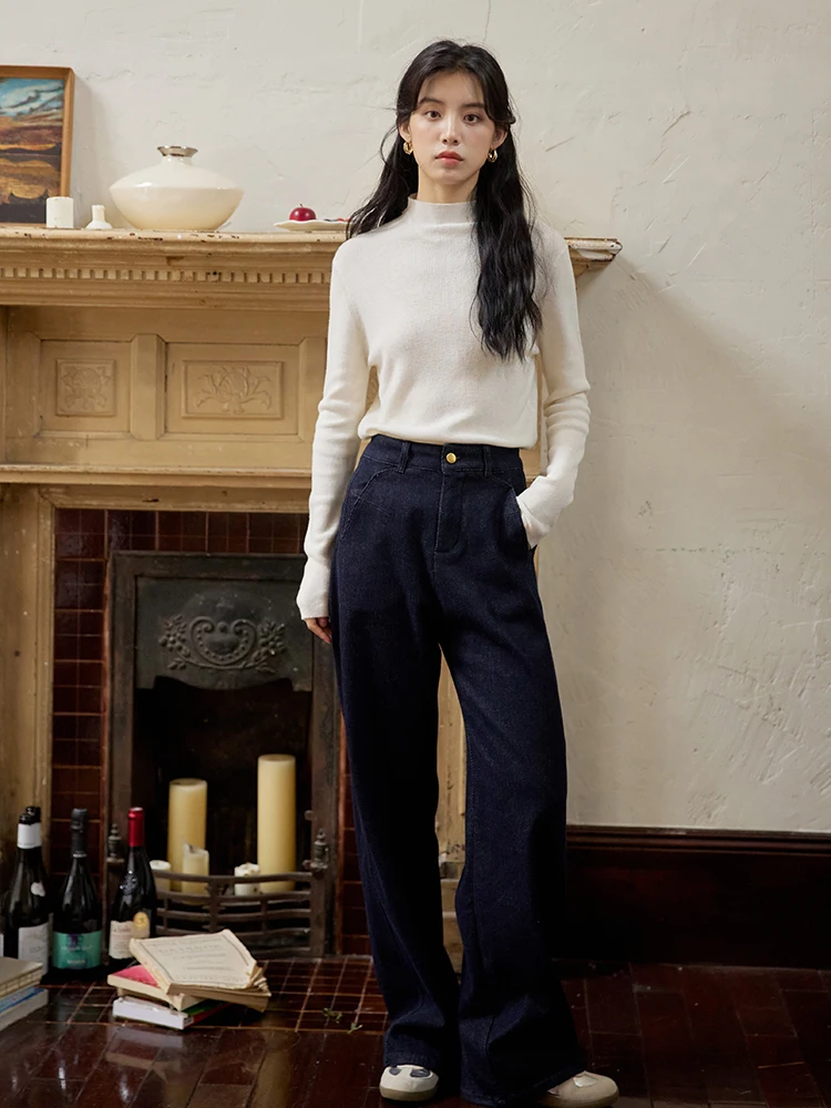 

Теплые женские джинсы Deep Blue Fce Lined на флисовой подкладке, универсальные длинные брюки для осени и зимы SUPMWOS. Новые зимние джинсы.