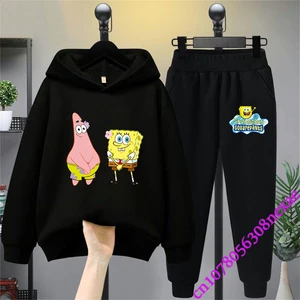 Bob Esponja infantil com estampa de suéter e calças com estampa infantil, roupas esportivas de meninos e meninas, primavera e outono 10 principais vendas bob esponja pants - №6