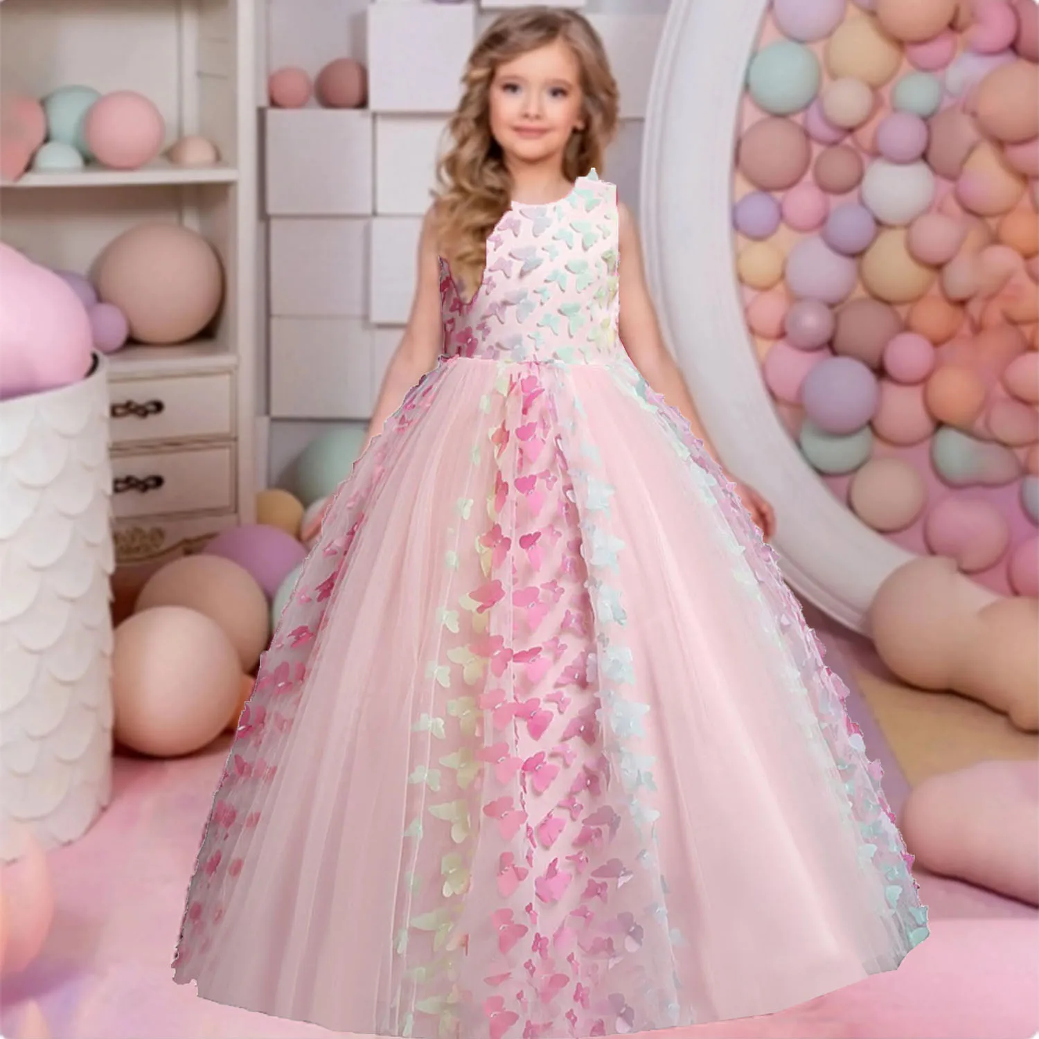 

Stunning Little/Big Girls Butterfly Appliqued Flower Girl Birthday Party Pageant Formal Dress