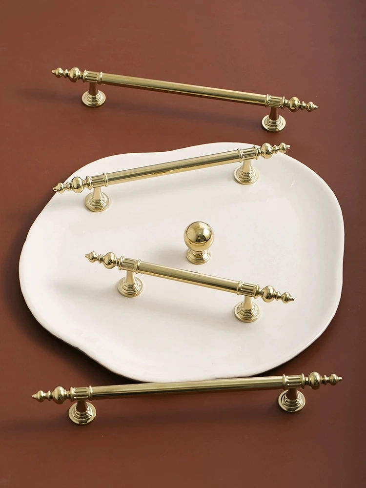 Furniture Hardware Shining Gold Solid Brass Wardrobe Door Handle Ball Handle Cabinet Kitchen Drawer Shoe Cabinet Long Handles
