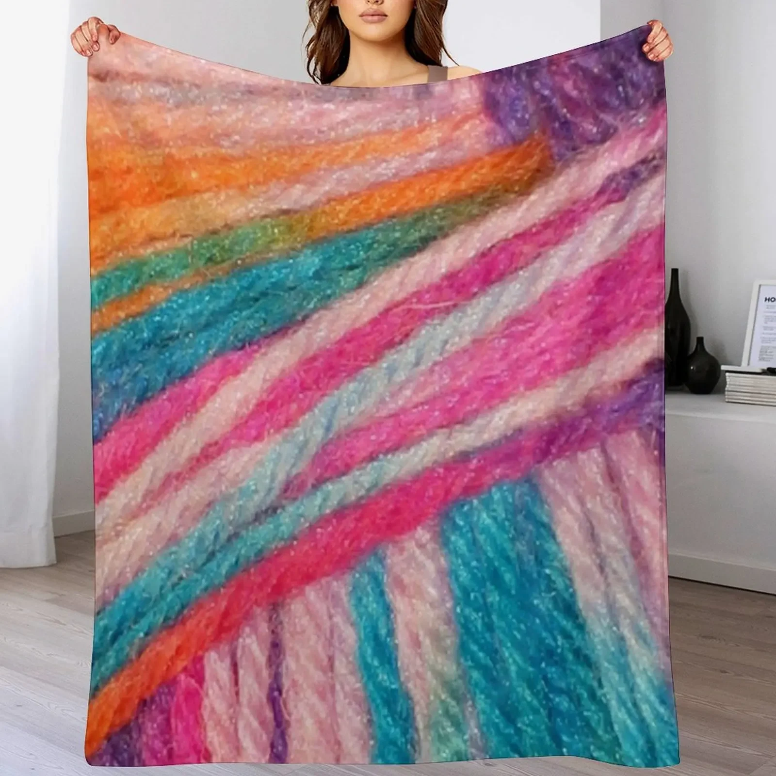 Bright Coloured Yarn Ball of Wool Knitting with Sparkle! Throw Blanket Spring Fall Cozy Throw Blanket for Couch