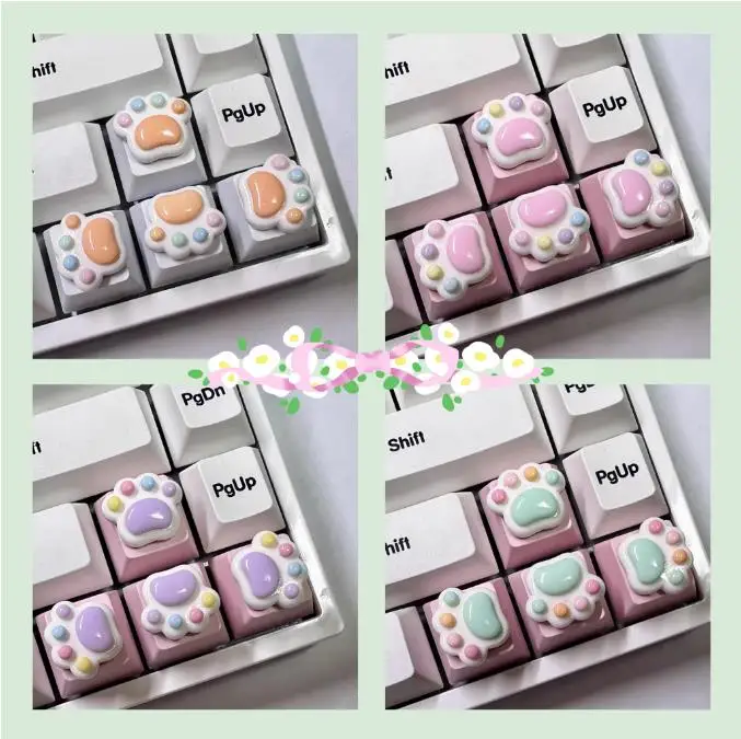 

4/set Individual Cartoon Animal Keycap Cat's Paw Keycap Mechanical Keyboard Resin Transparent Stereoscopic Keycap Girl Gift