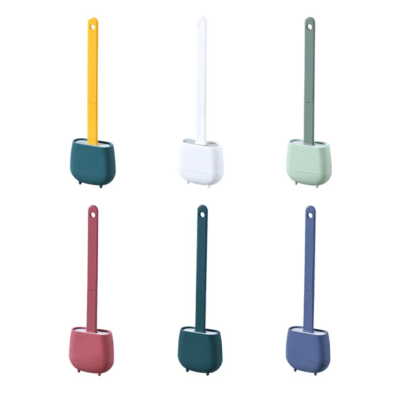 Silicone Toilet Brush Wall-Mounted Leak-Proof Base Sanitary Brush Flexible Head Toilet Cleaning Brush Bathroom Accessories