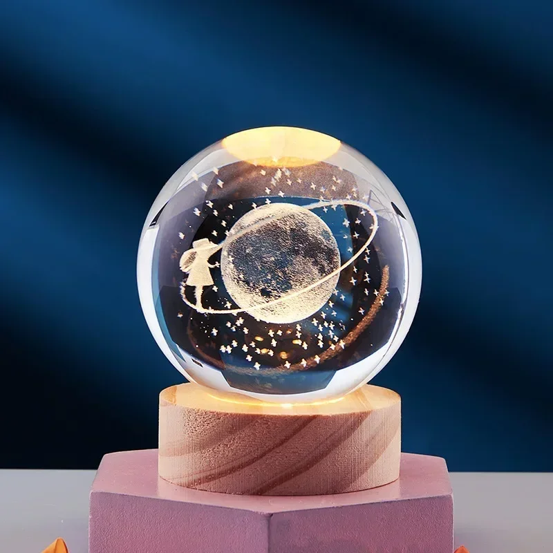 

3D Crystal Ball 60mm Wooden Base Laser Engraved Solar System Globe Galaxy Astronomy Birthday Gift Home Desktop Decorationation