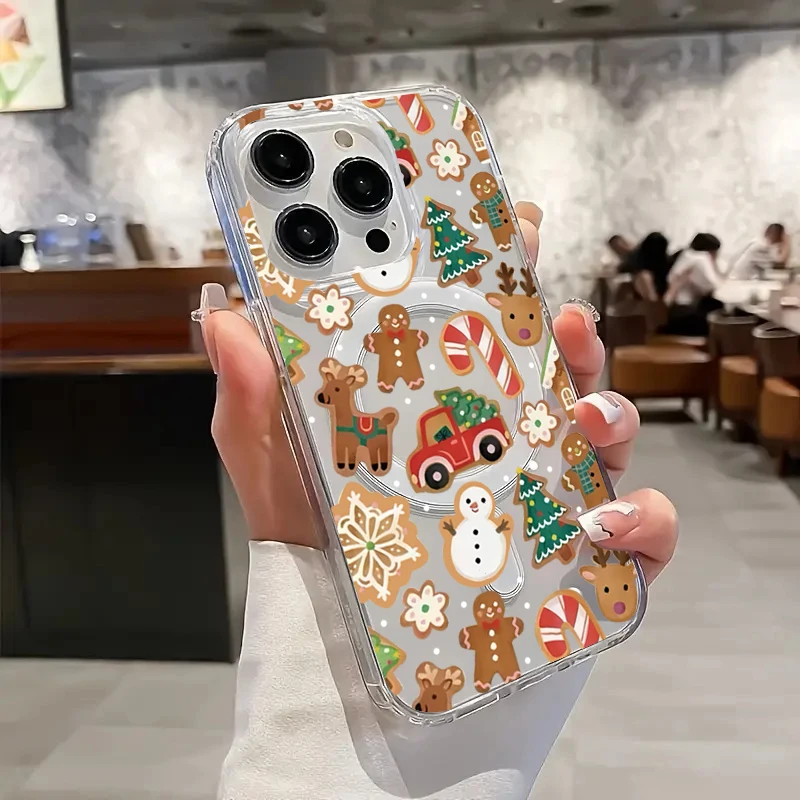 เคสใสลายตุ๊กตาหิมะแม่เหล็กน่ารัก สำหรับ iPhone 17 16 15 14 13 12 11 Pro Max 7 8 Plus XS XR 17 Air 16E