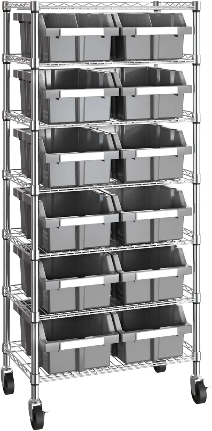 Heavy Duty Bin Rack Solid Steel Wire Shelving Storage Unit, Patented Organizer for Garage, Warehouse, Office,Includes 12 Bins