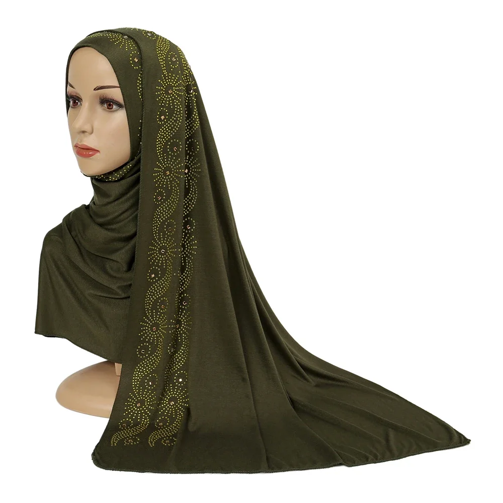 Jersey Fashion Muslim Women Hijab With Rhinestone Long Scarf Turkish Shawl Headwrap Bandana Scarves Ladies Arab Turban Headband