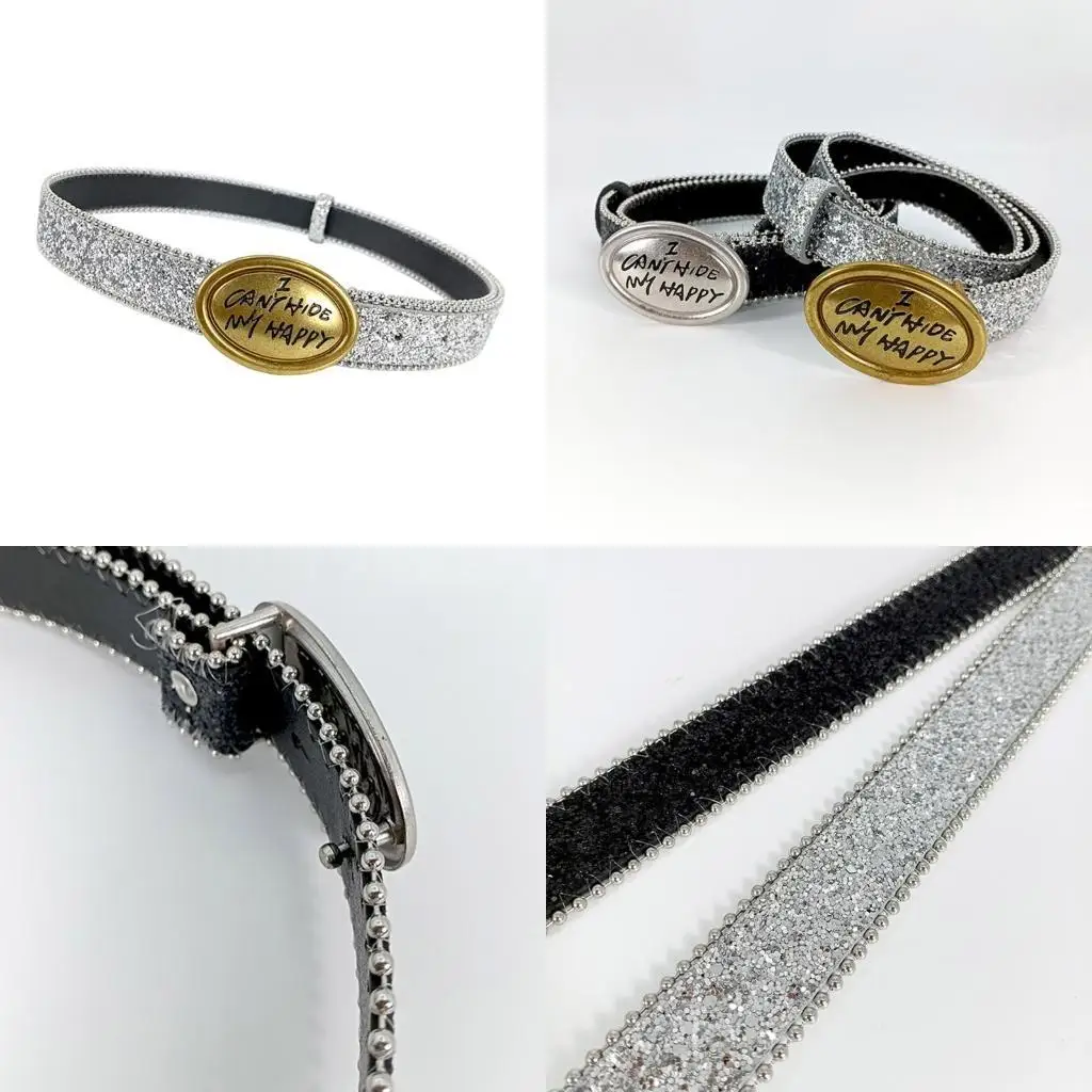 

39BD PU Belt Jean Waistband Heavy Duty Belt with Encrusted Glitter Punk Belt