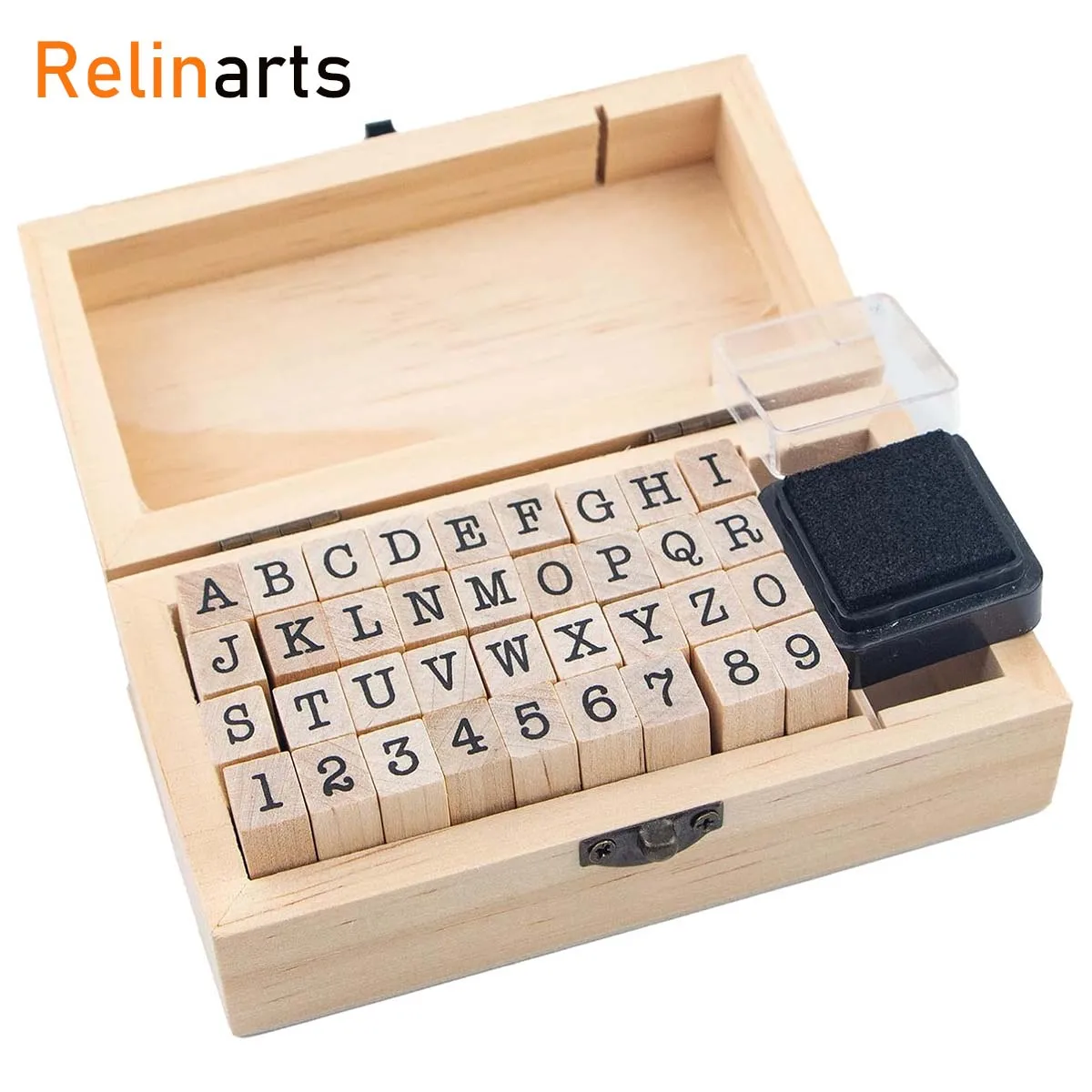 36Pcs Wooden Rubber Alphabet Number Stamp Set, Letter with Wooden Box for Journal Scrapbook Card Making DIY Craft