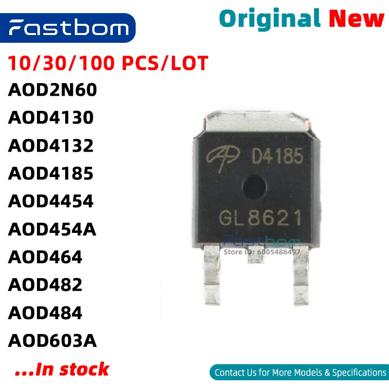 AOD4185 AOD4132 AOD484 AOD603A AOD464 AOD454A AOD2N60 AOD4454 AOD4130 AOD482 TO-252 N-CHANNEL MOSFET New Original