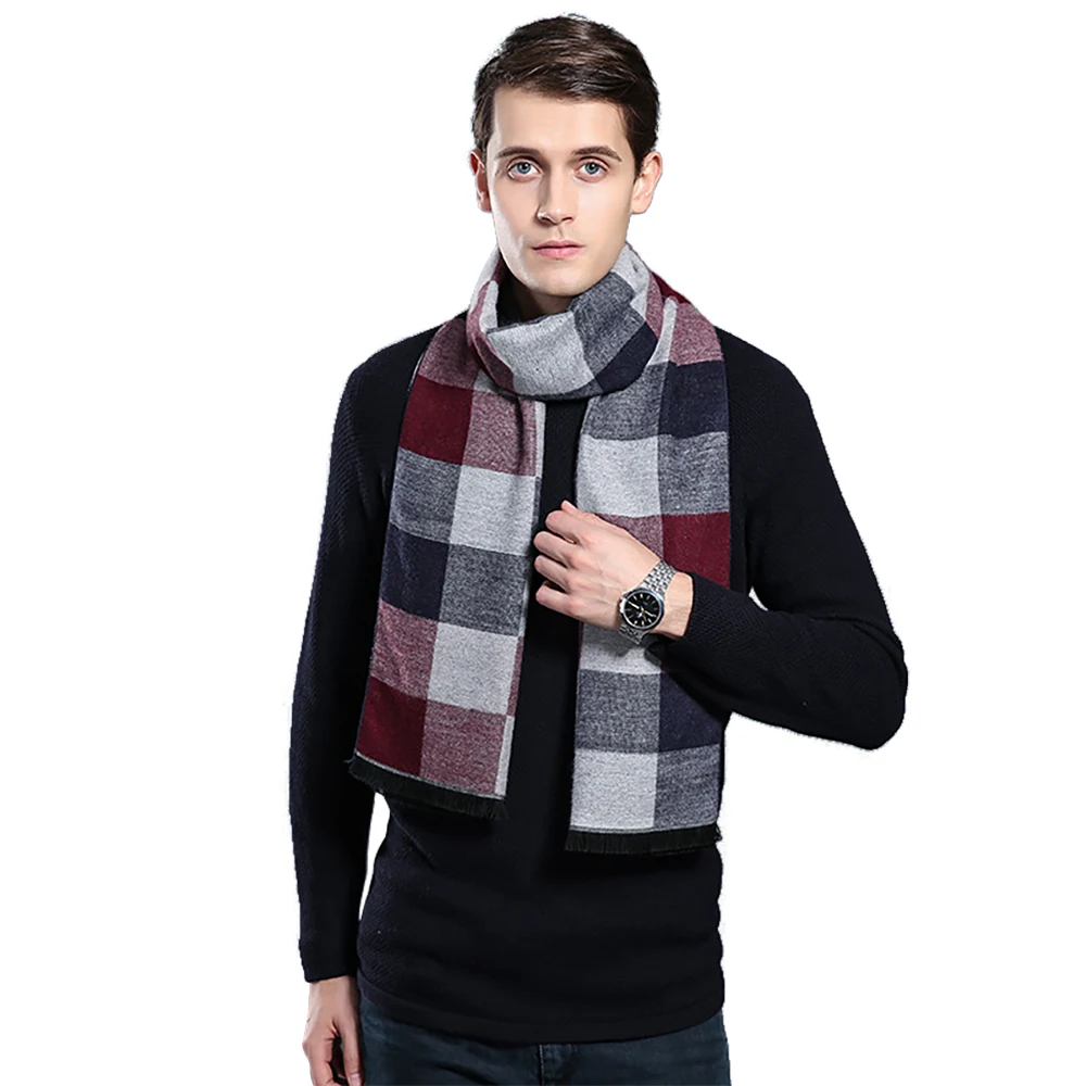 

Men's Autumn Winter Plaid Scarf Gentleman Luxury Brand Cashmere Feeling Muffler Student Spring Fall Wrap Soft Warm Neckerchief