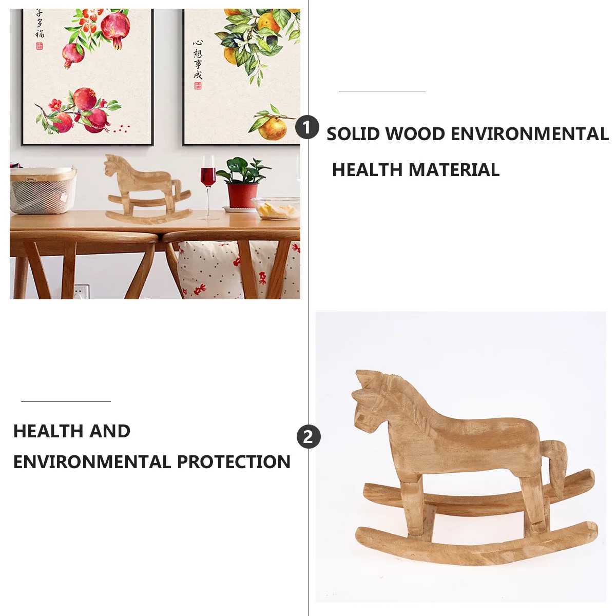 

18X6X18Cm Wooden Rocking Horse Table Decoration Home Decor Craft Centerpiece Safe Gift Art Collection Festival Birthday