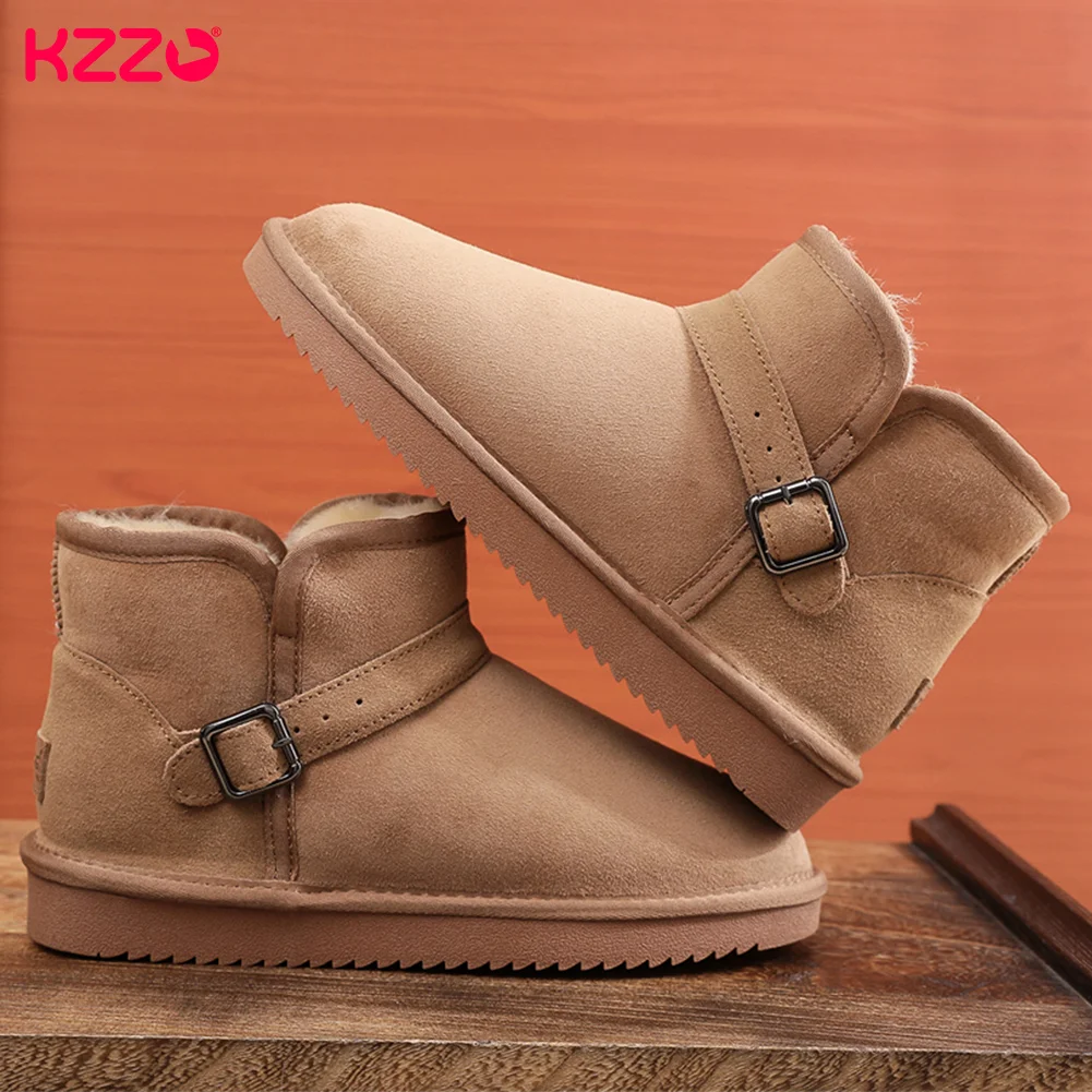 

KZZO 2023 Australia Sheepskin Leather Snow Boots For Men Natural Sheep Wool Fur Lined Short Ankle Boots Winter Keep Warm Shoes