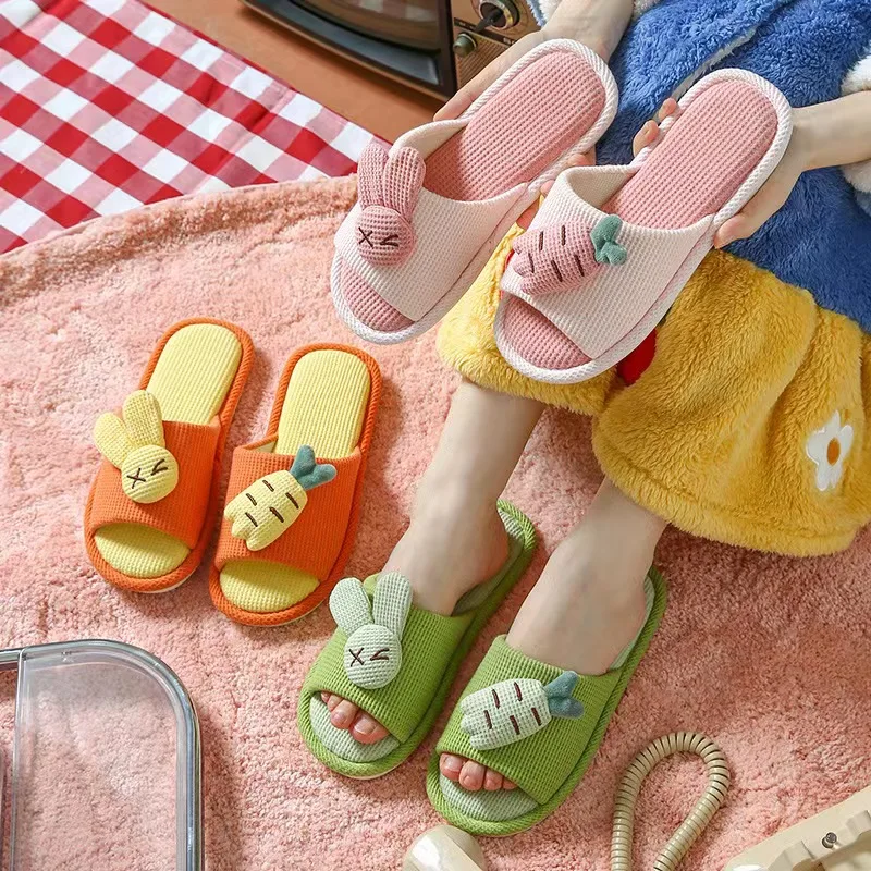 Children Cartoon Linen Kids Shoes Slippers Soft Non-Skid Fish Mouth Floor Slippers Boy Girls Indoor Slippers