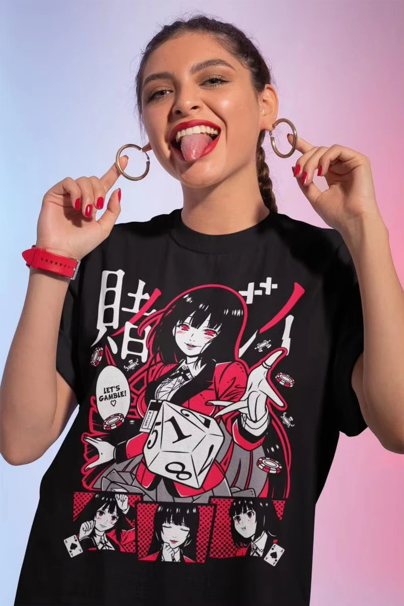 Anime KAKEGURUI Vintage Unisex Cotton T-Shirt Short Sleeve Graphic Print Casual Pullover Streetwear 2026 Retro Casual Hot Sale