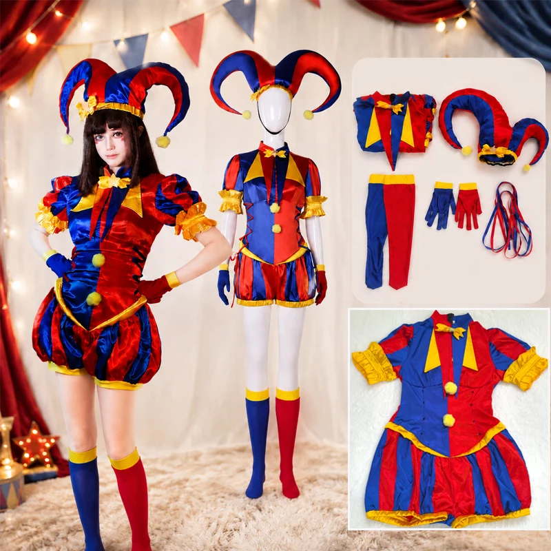 

Pomni Cosplay Costume Clown Outfit Anime Digital Circus Halloween Party Roleplay Carnival Fancy Dress for Adults