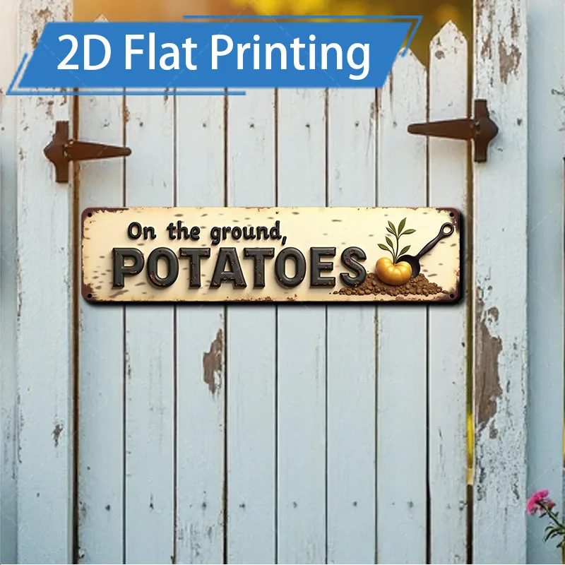 Letrero de Metal rústico de 4x16 pulgadas, "en el suelo, patatas", letrero de Metal de granja para decoración de cocina, 1 ud.