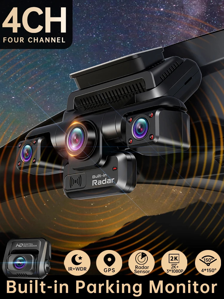 TiESFONG 4CH GPS dash cam for car i7pro Front 4K/2K+3*1080P dashcam voor auto DVR 360 24H Parking Monitor WiFi Auto video Dvr, IR Nachtzicht, G-Sensor, 256Gmax - afbeelding 2