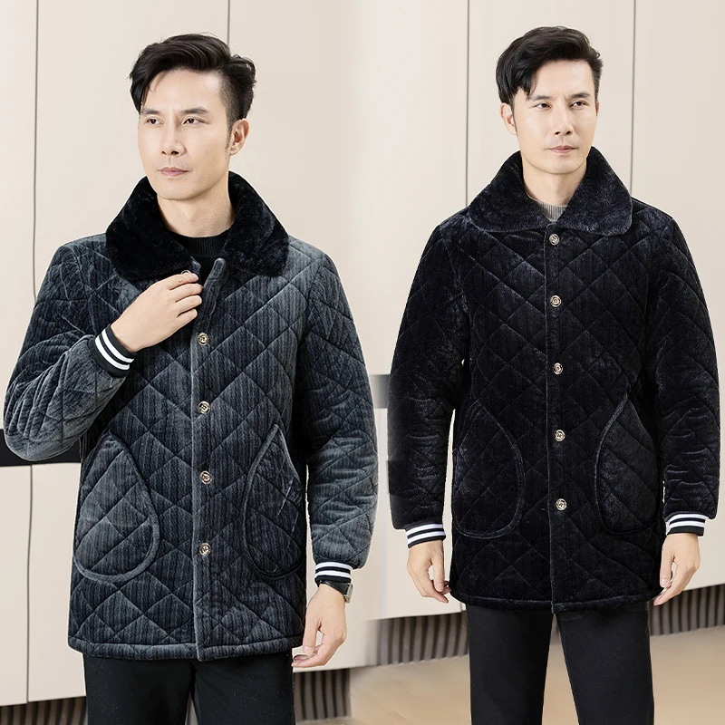 سترة قطنية قصيرة سميكة للرجال لفصل الشتاء، ملابس منزلية دافئة أنيقة، ملابس عمل مبطنة بالصوف، معطف كبير الحجم، ملابس خارجية عصرية #1