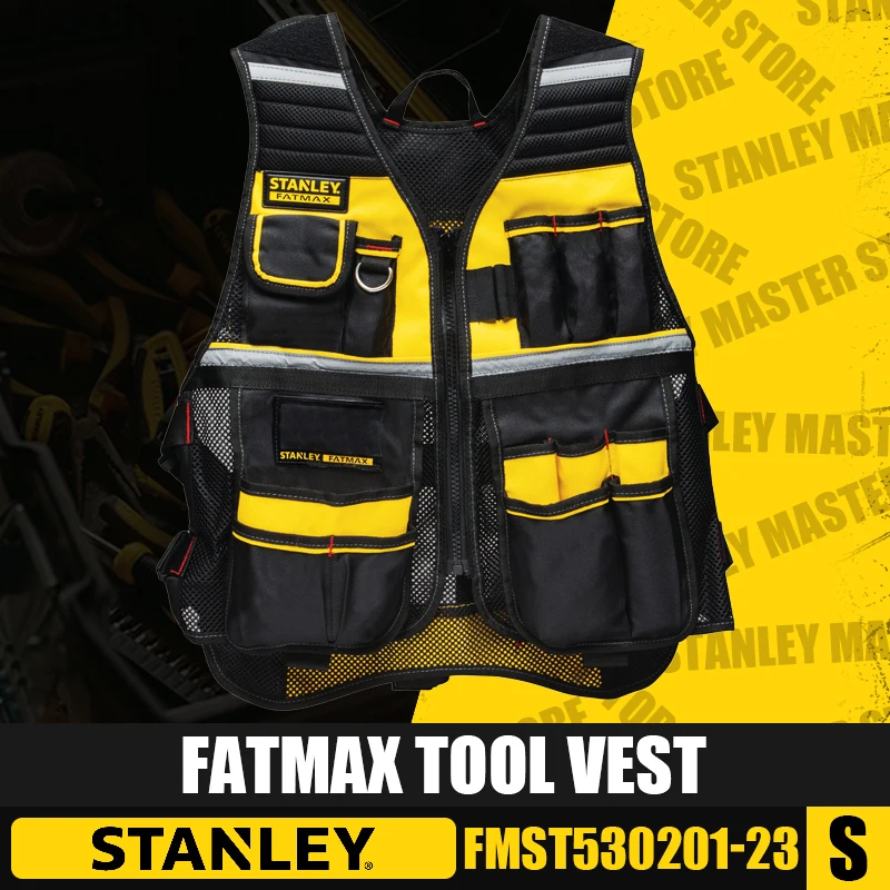 STANLEY FMST530201-23 FATMAX Tool Vest Multi-pocket Tool Vest Reflective Safety Strip Adjustable Strap Workwear Storage