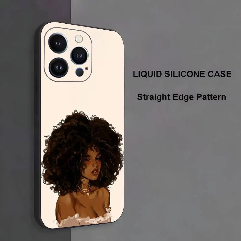 Чехол для телефона с милым мультяшным рисунком афро-черной девушки для iPhone 17,16,15,14,13,12,11, Pro Max, XS, XR, SE, Mini, 8,7, мягкий силиконовый черный чехол