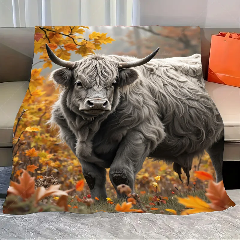 

1 шт. фланелевое одеяло, осеннее одеяло из коровьего хайленда, уютное осеннее одеяло сцены