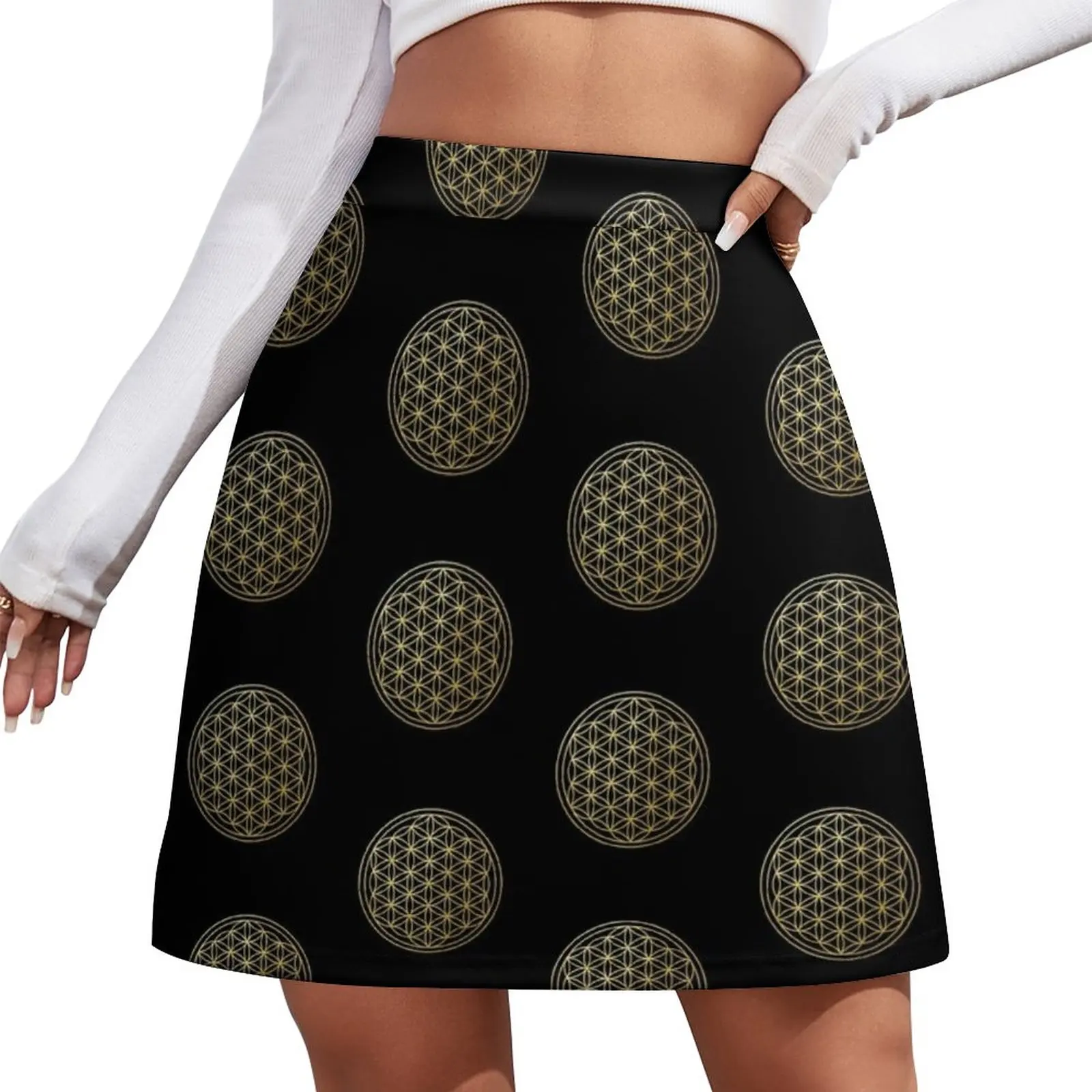 

The Flower Of Life gold mandala sacred geometry spiritual protection symbol Mini Skirt japanese style skirt sets