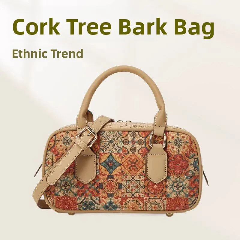 Soft Wood Grain Women's Shoulder Bag Handbag Boston Style Crossbody Bag Retro Print Medium Softness Bag with Mobile Pocket